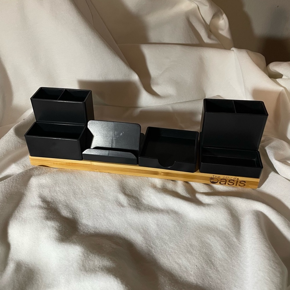 Customizable Black Desk Organizer with Bamboo Base - Customizable Trays